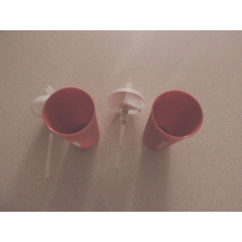 Tupperware CATSUP / Ketchup & MUSTARD Pump CONDIMENT SET orangish color vintage